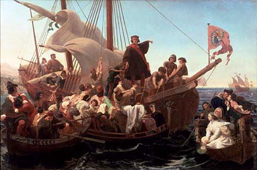 Christopher_ColumbuChristopher Columbus on Santa Maria in 1492: painting by Emanuel Leutze, 1855